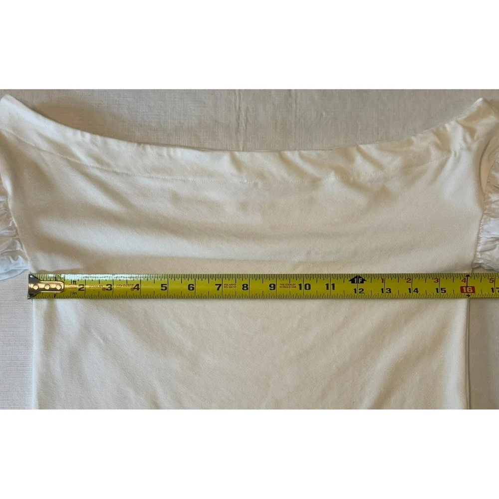 Free People Rock with It Top‎ Off Shoulder Medium Embroidered Puff Sleeves Ivory